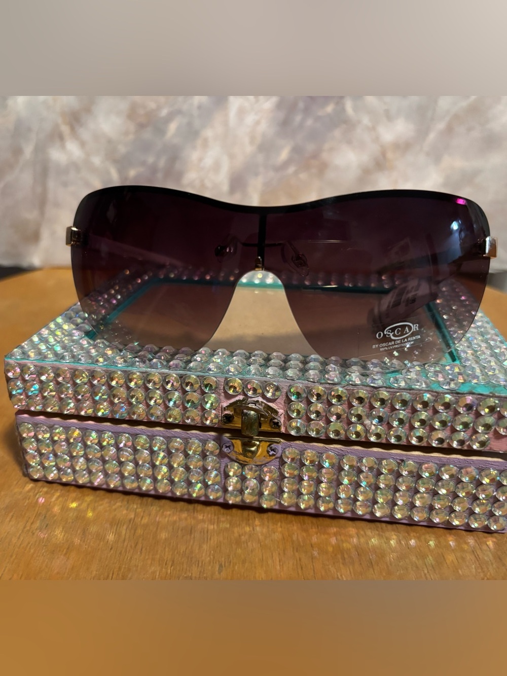 Oscar by Oscar de la Renta Dark Gradient Shield Sunglasses with White frames